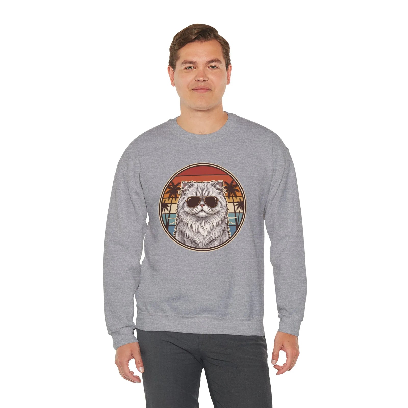 Persian Cool Cat 70s Sunset Aviators Sweatshirt - Heavy Blend Cotton-Poly Crewneck - Unisex White
