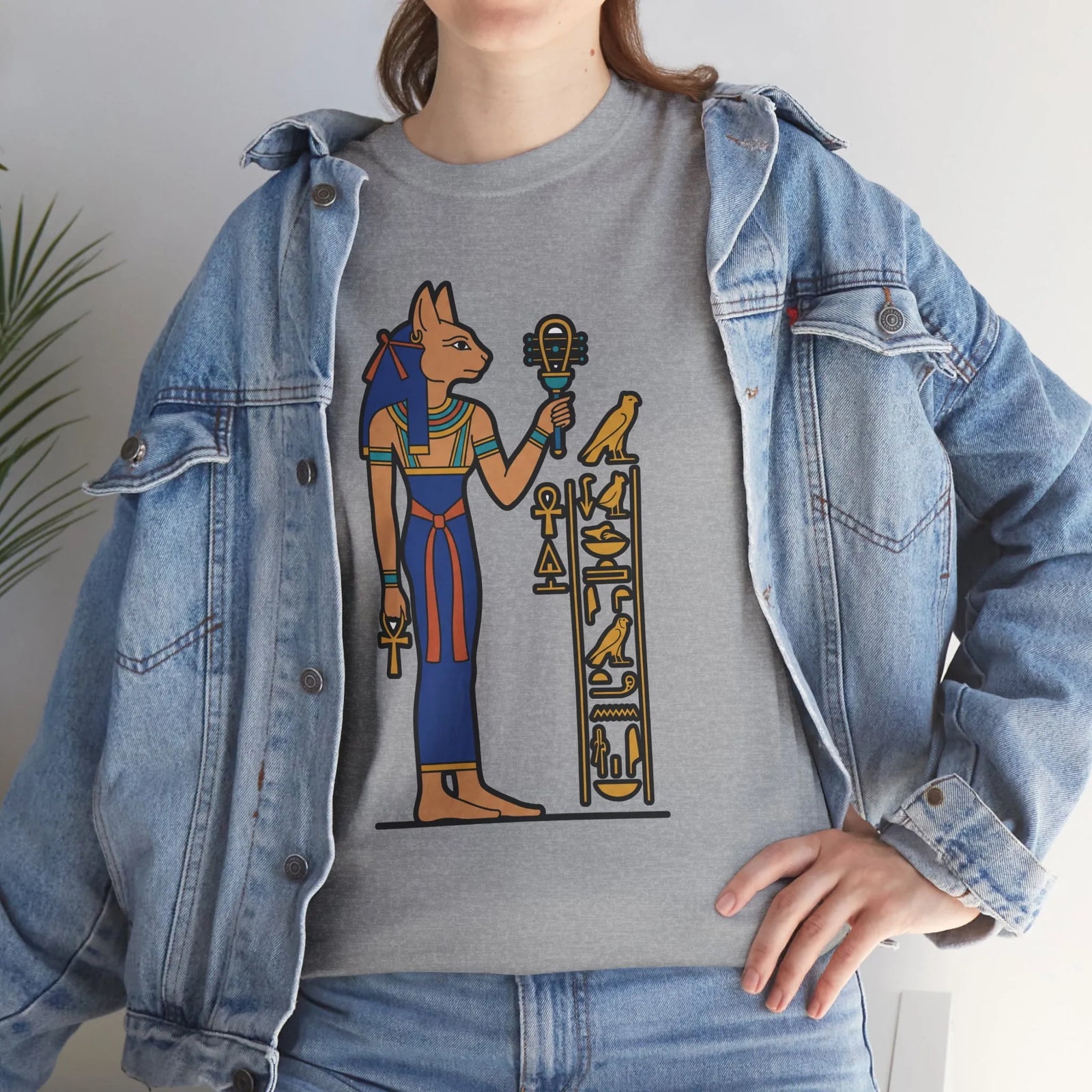 Bastet Sphynx Egyptian Pharaoh Cat T-Shirt - Heavy Cotton Classic Fit Tee - Unisex White