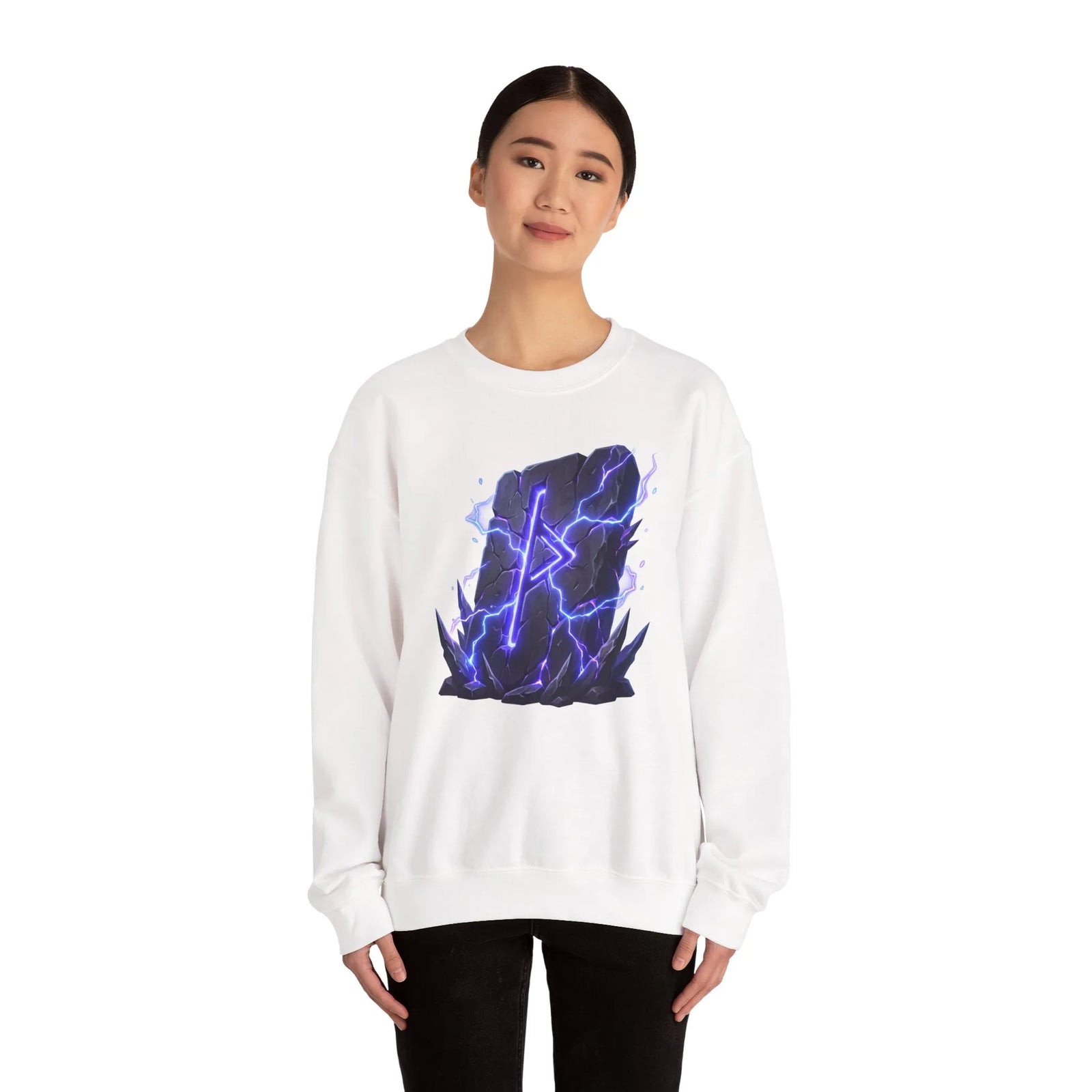 Thurisaz Thorn Rune Graphic Sweatshirt - Heavy Blend Crewneck Fleece - Unisex White