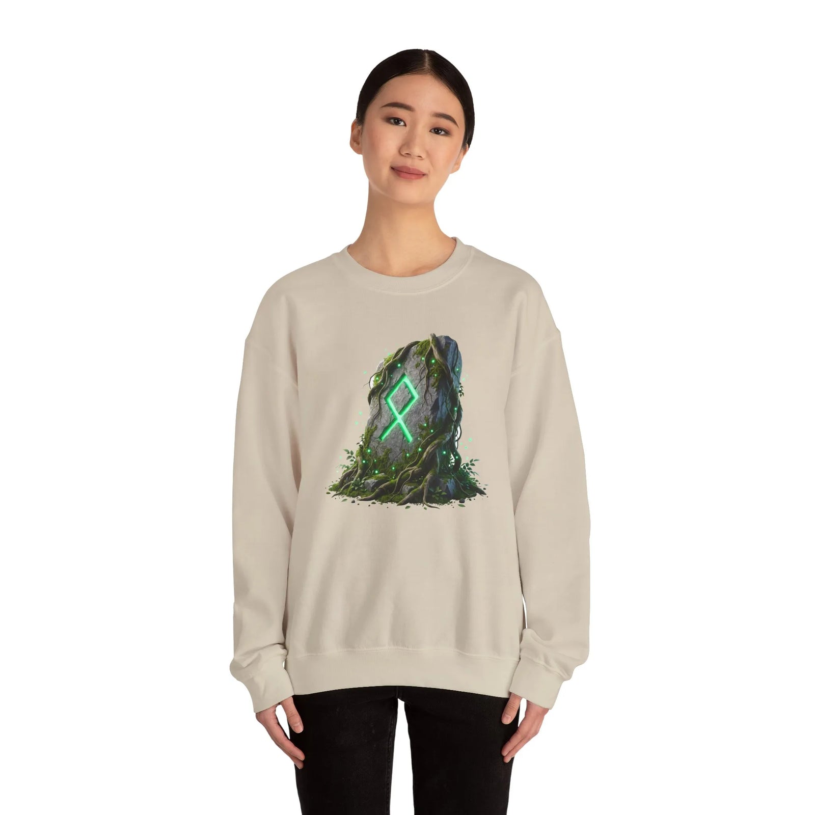 Othala Rune Ancient Stone Sweatshirt - Heavy Blend Cotton Polyester Crewneck - Unisex White