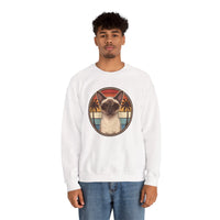 Siamese Cat 70s Sunset Aviator Sweatshirt - Heavy Blend Cotton Blend Crewneck - Unisex White