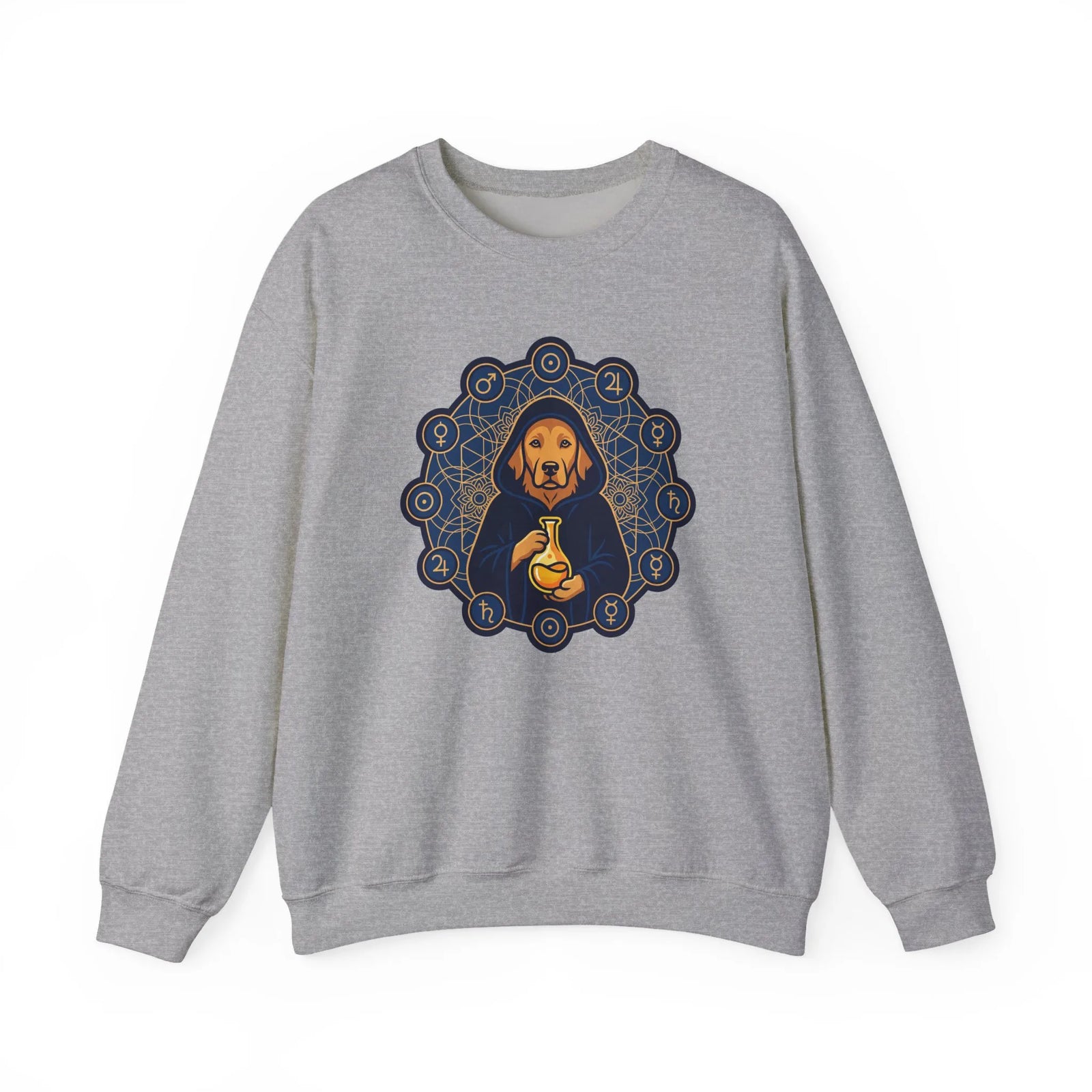 Alchemist Dog Sacred Geometry Spirit Sweatshirt - Heavy Blend Fleece Crewneck - Unisex Ash