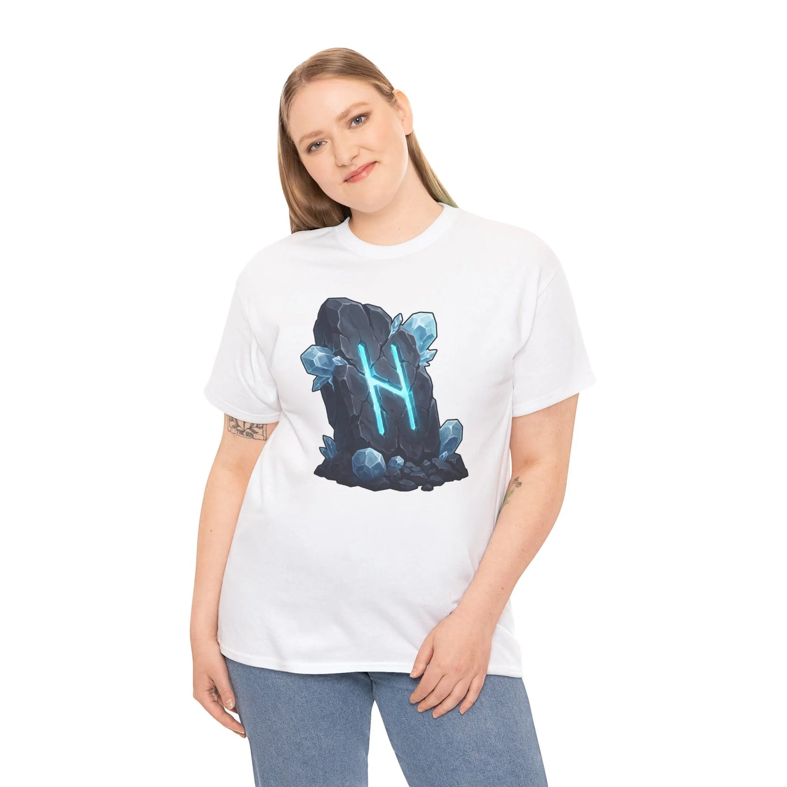 Hagalaz Rune Stone Graphic T-Shirt - Heavyweight Cotton Classic Fit - Unisex White