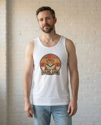 Maine Coon Cat Retro 70s Sunset Tank Top - Lightweight Ringspun Cotton Jersey - Unisex White