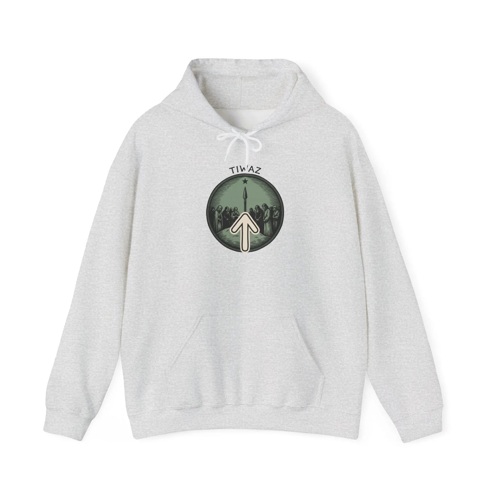 Tiwaz Rune Justice Symbol Hoodie - Heavy Blend Cotton-Poly Fleece Pullover - Unisex Off White