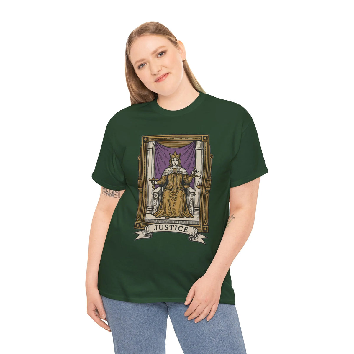 Justice Tarot Card Graphic T-Shirt - Heavy Cotton Classic Fit Tee - Unisex White