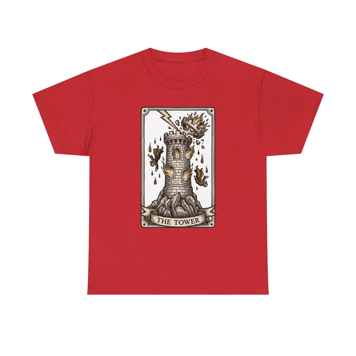 The Tower Tarot Card Graphic T-Shirt - Heavy Cotton Classic Fit Tee - Unisex White
