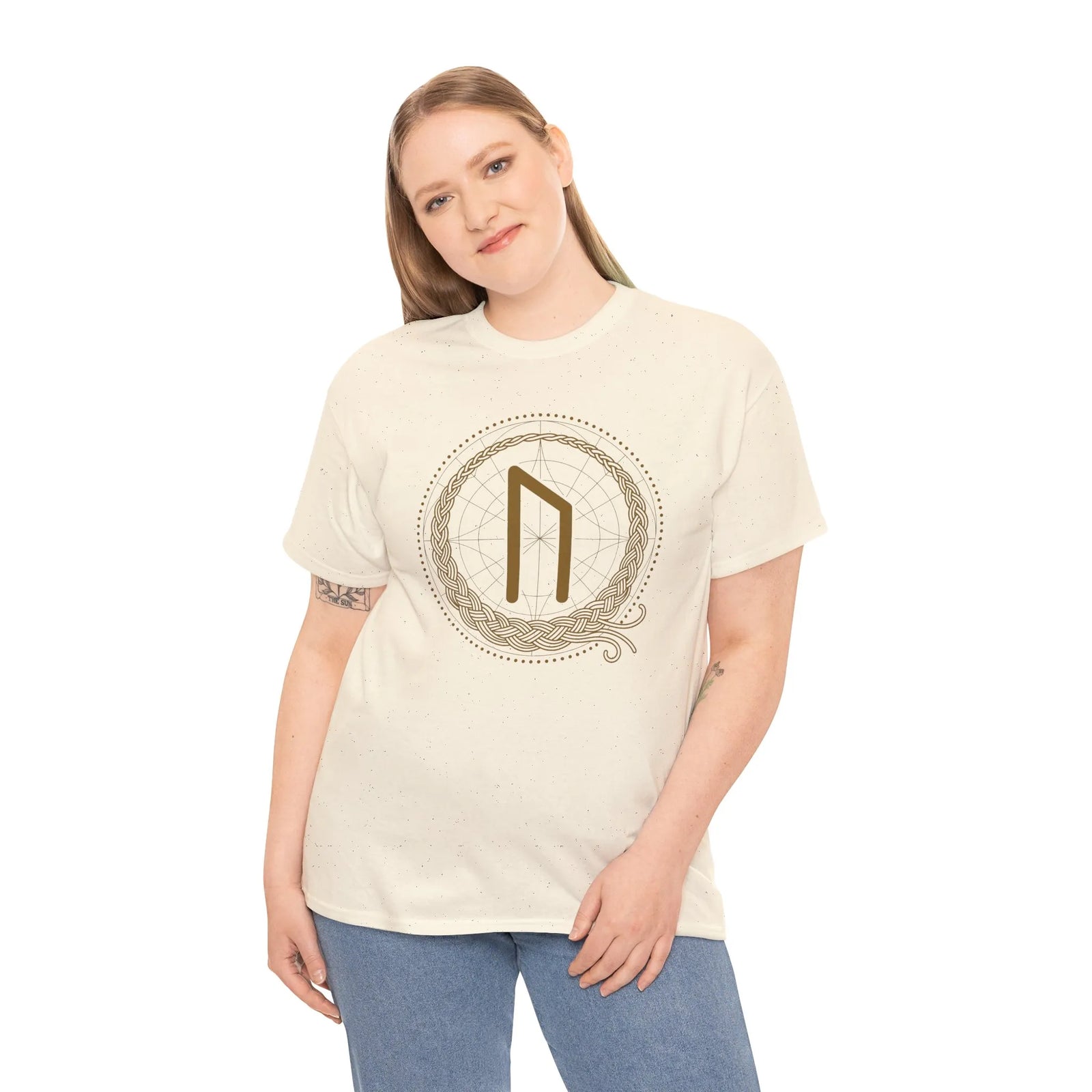 Uruz Rune Symbol Graphic T-Shirt - Heavyweight Cotton Classic Fit - Unisex White