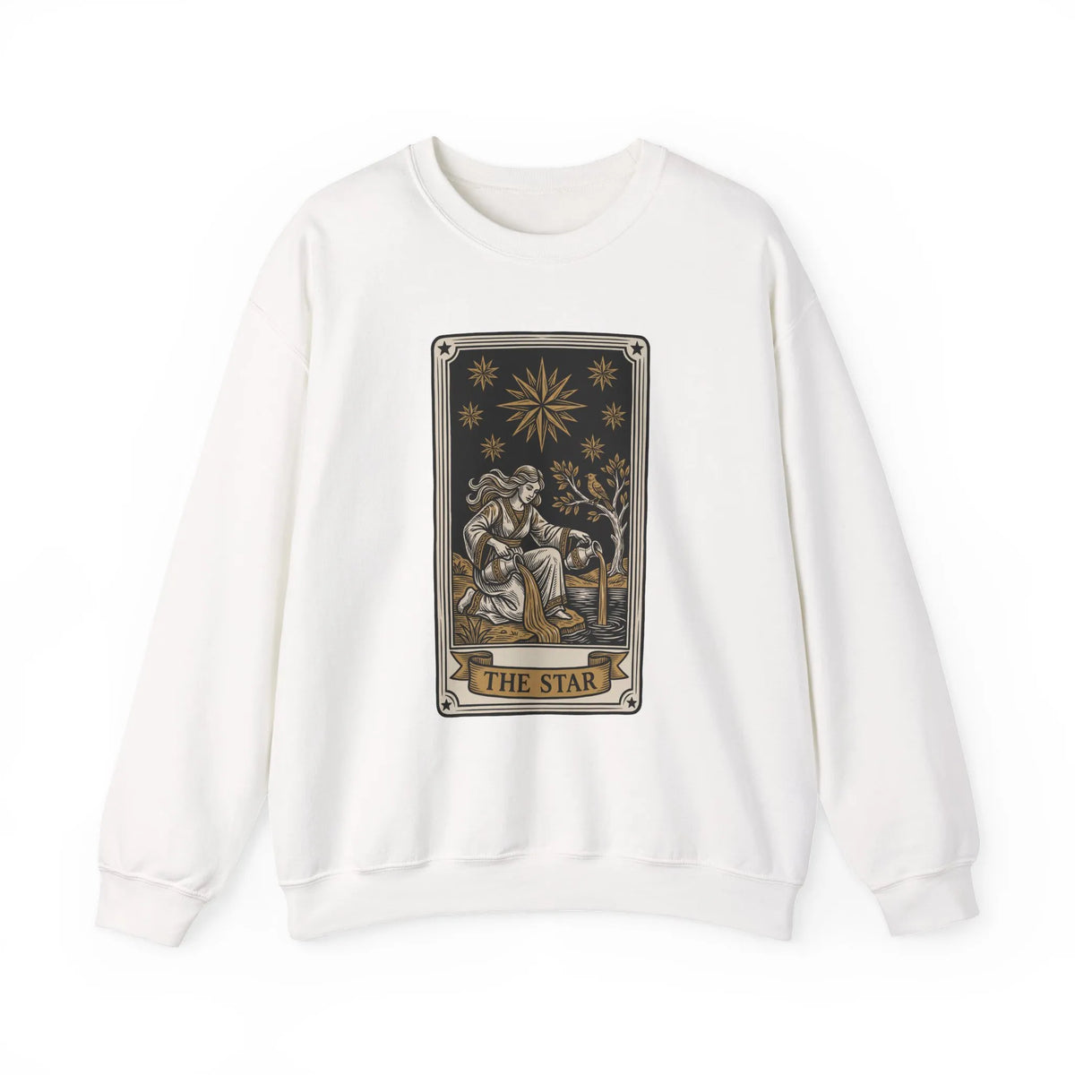 The Star Tarot Card Sweatshirt - 50/50 Cotton Polyester Crewneck - Unisex White
