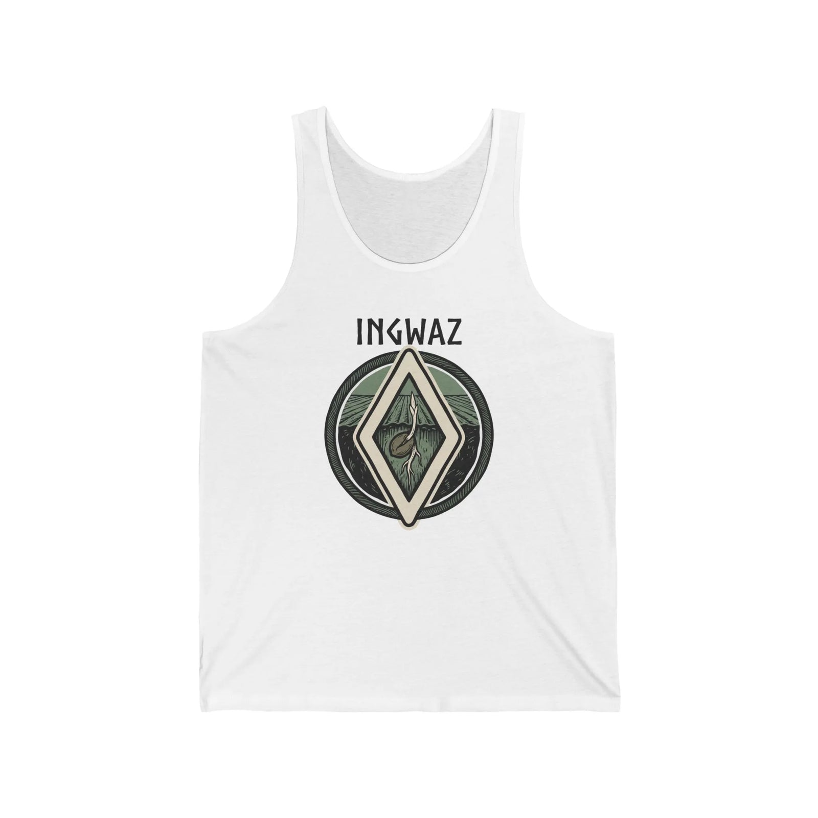Ingwaz Rune Seed Potential Tank Top - Soft Lightweight Cotton Jersey - Unisex White