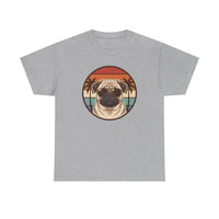 Pug Aviator 70s Sunset Graphic T-Shirt - Heavyweight Cotton Classic Fit Tee - Unisex White