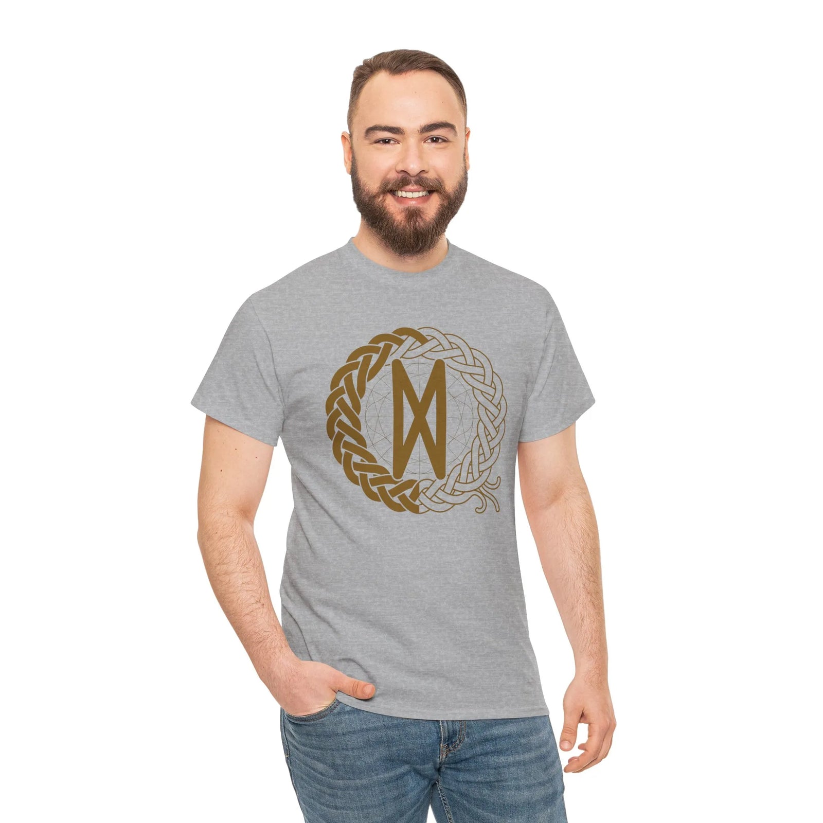 Norse Dagaz Rune Celtic Knot T-Shirt - Heavyweight Cotton Classic Fit Tee - Unisex White