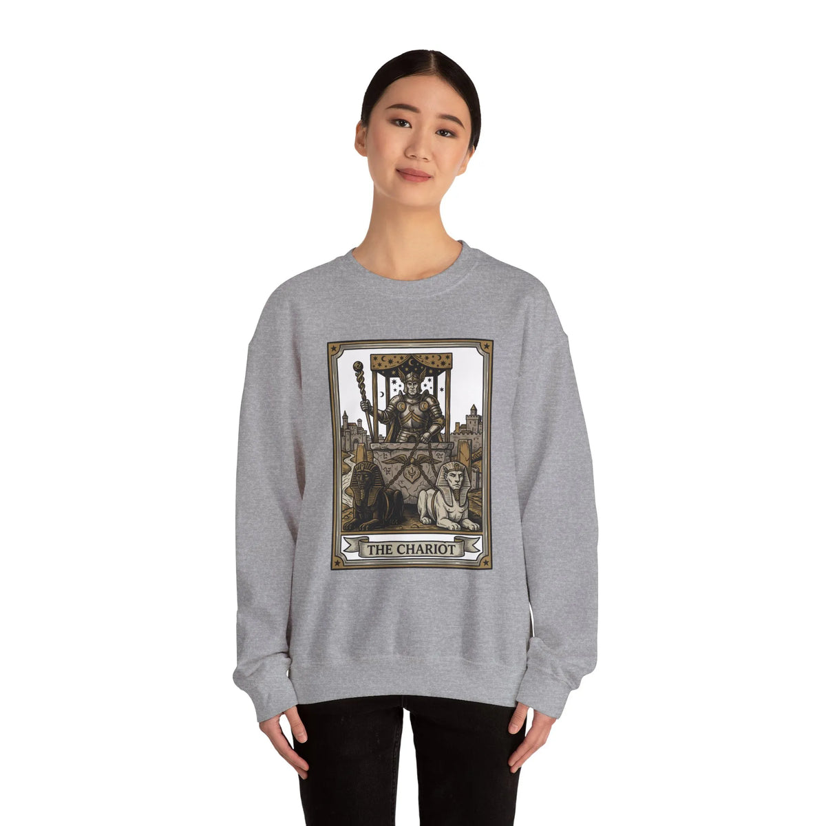 The Chariot Tarot Card Sweatshirt - Heavy Blend Cotton-Poly Crewneck - Unisex White