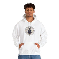Meditating Cat Sacred Geometry Hoodie - Heavy Blend Fleece Pullover - Unisex White