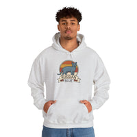 Russian Blue Cat Retro Sunset Hoodie - Heavy Blend Cotton Blend Pullover - Unisex White