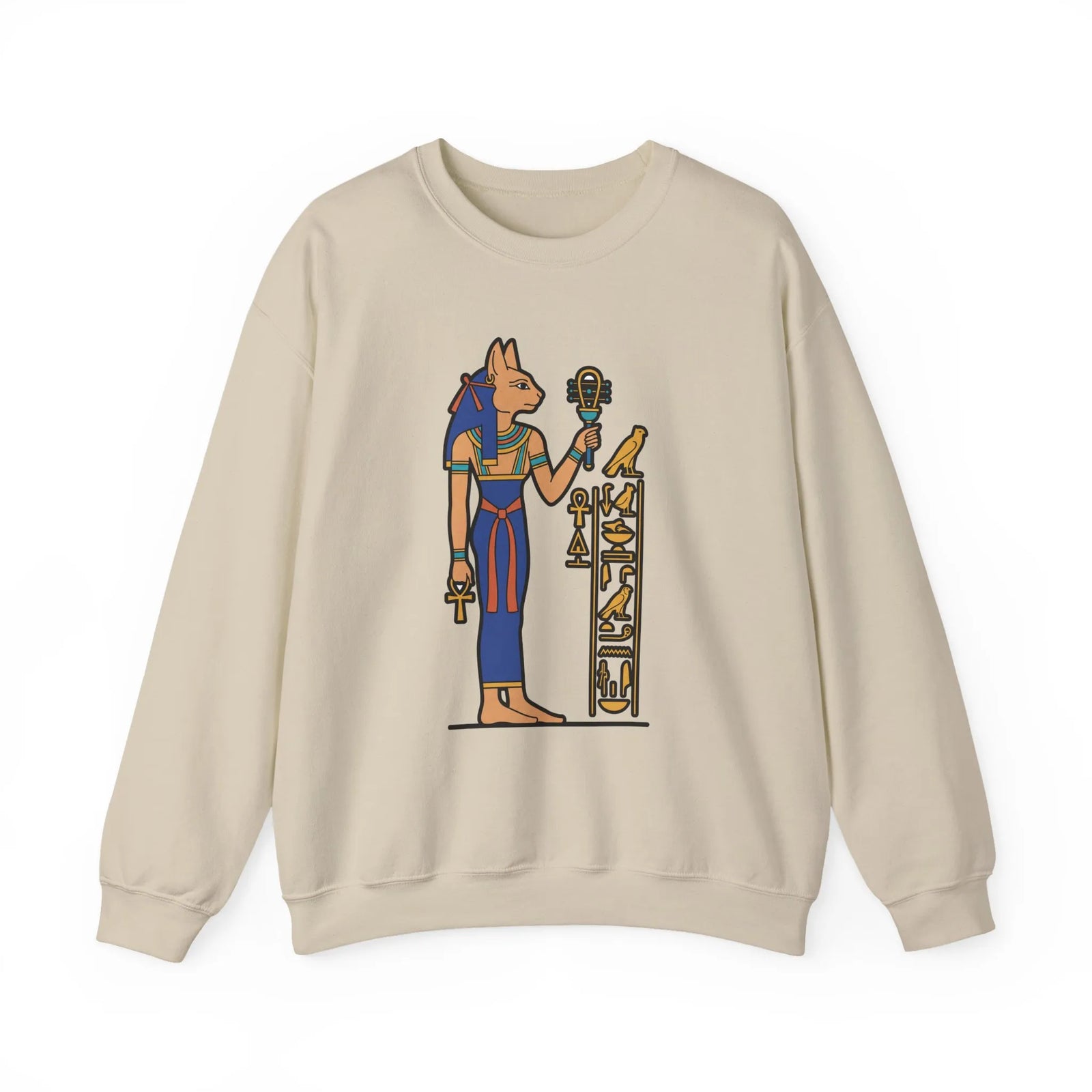 Bastet Sphynx Egyptian Cat Sweatshirt - Heavy Blend Fleece Crewneck - Unisex Ash Gray