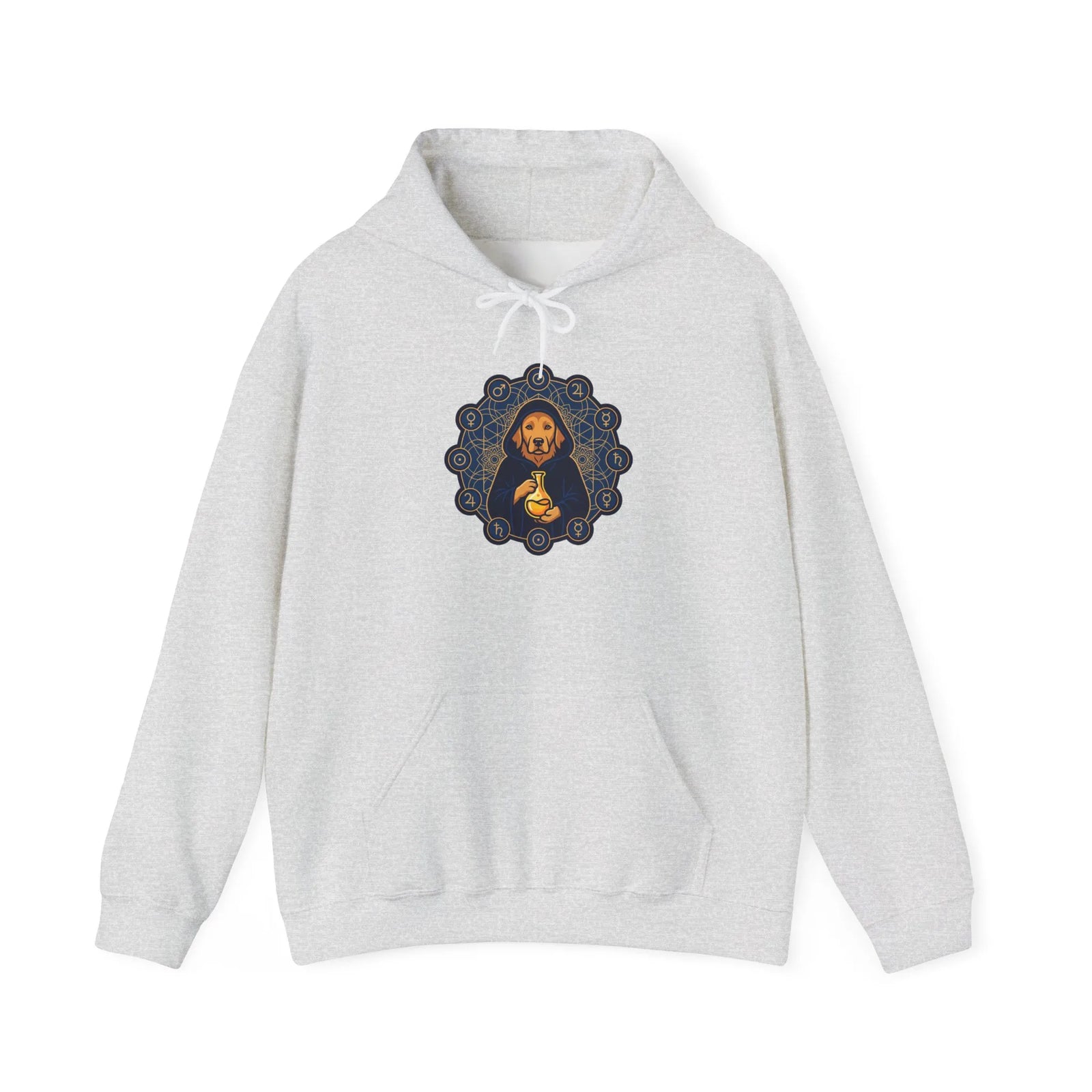 Alchemist Dog Sacred Geometry Hoodie - Midweight Cotton-Poly Pullover - Unisex White