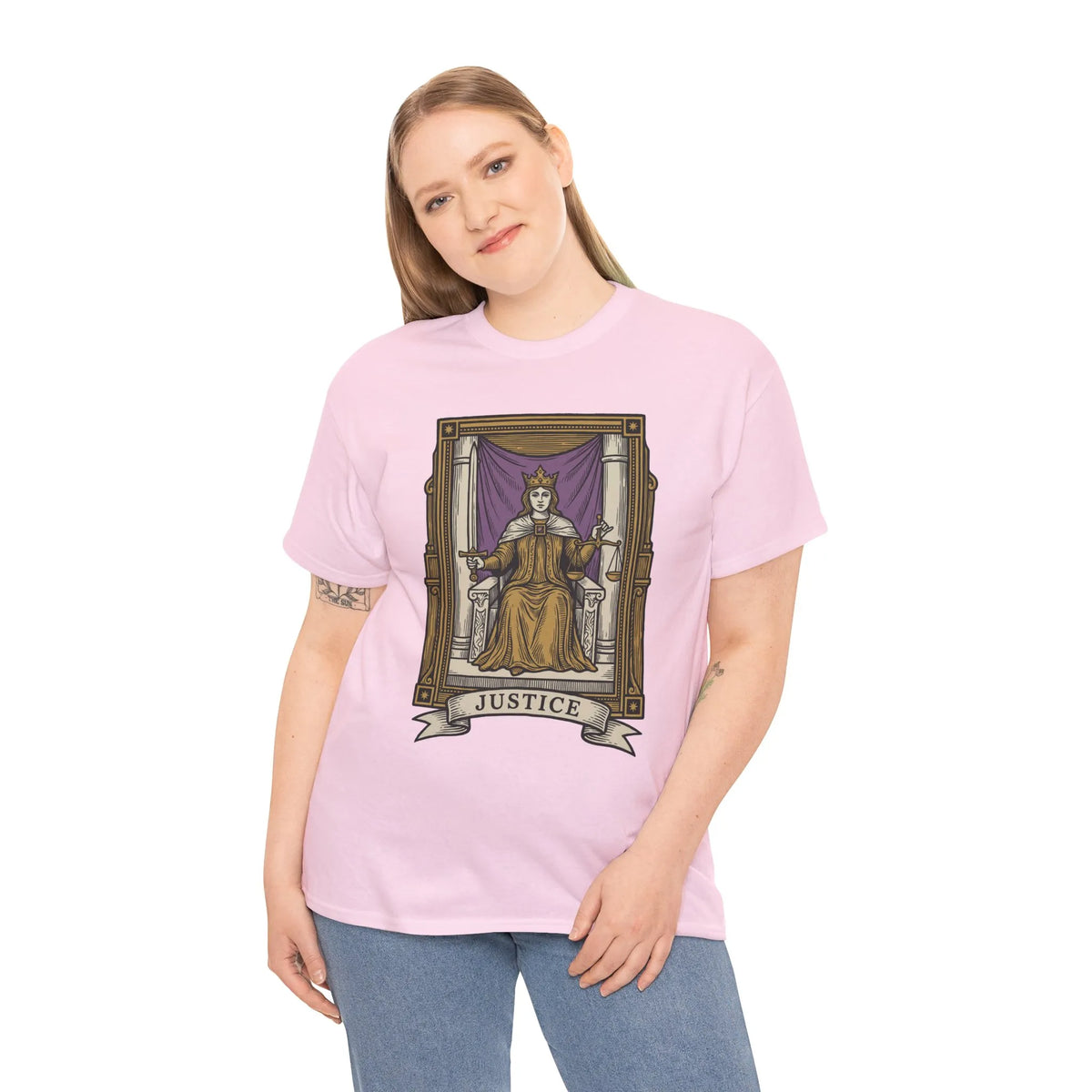 Justice Tarot Card Graphic T-Shirt - Heavy Cotton Classic Fit Tee - Unisex White