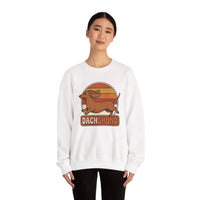 Retro 70s Sunset Dachshund Sweatshirt - Heavy Blend Cotton Blend Crewneck - Unisex White