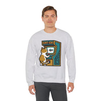 Arcade Night Pixel Gaming Cats Sweatshirt - Heavy Blend Fleece Crewneck - Unisex White