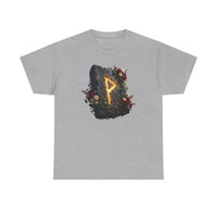 Wunjo Rune Floral T-Shirt - Heavy Cotton Classic Fit Tee - Unisex White