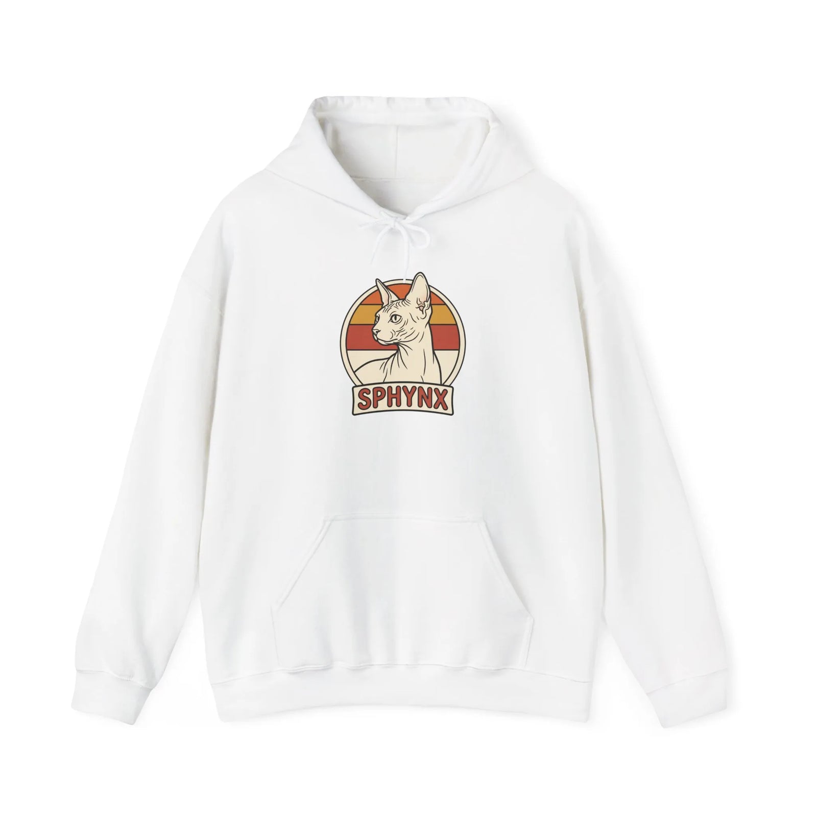Sphynx Cat Retro Sunset Hoodie - Soft Blend Fleece Pullover - Unisex Ash
