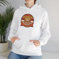 Scottish Fold Retro Sunset Hoodie - Heavy Blend Cotton-Poly Pullover - Unisex White