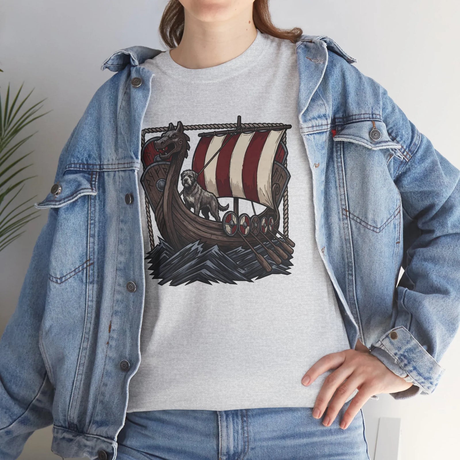 Viking Berserker Dogs Longship T-Shirt - Heavy Cotton Classic Fit Tee - Unisex White
