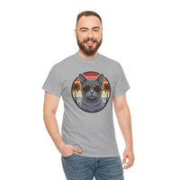 Russian Blue Cat Aviator T-Shirt - Heavy Cotton Classic Fit Tee - Unisex White