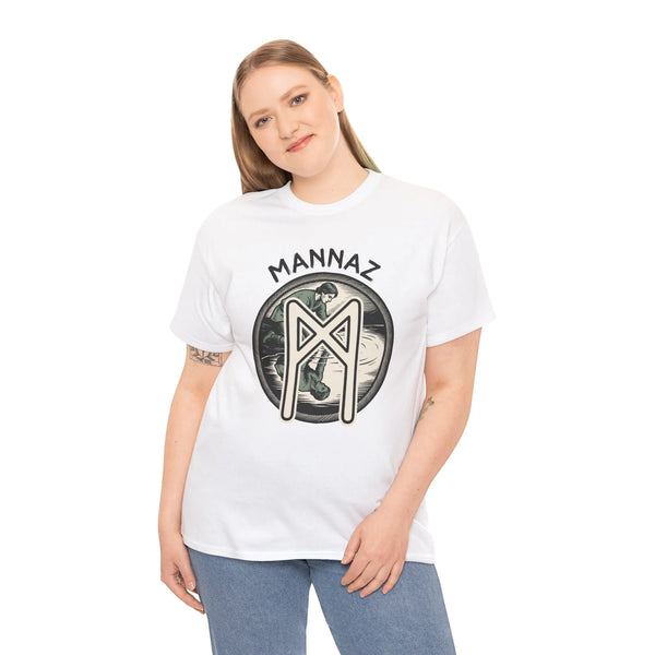 Mannaz Rune Reflection Graphic T-Shirt - Heavy Cotton Classic Fit Tee - Unisex White