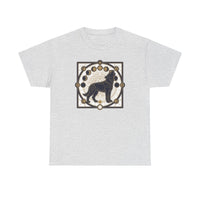Sacred Geometry Spirit Dog Howl T-Shirt - Heavyweight Cotton Classic Fit Tee - Unisex White