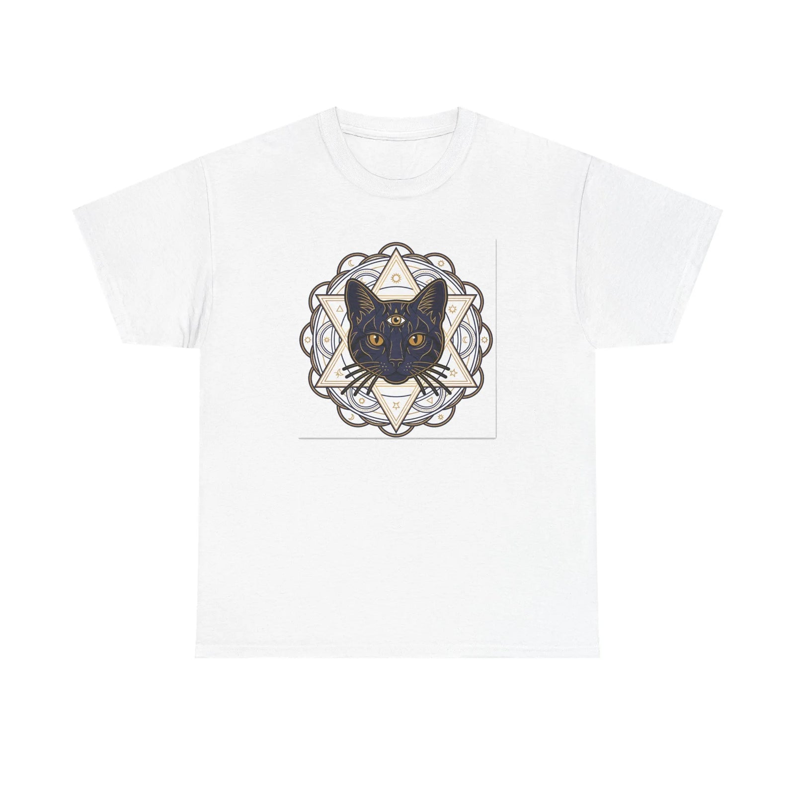 Third Eye Sacred Geometry Alchemist Cats T-Shirt - Heavy Cotton Classic Fit - Unisex White