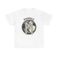 Mannaz Rune Reflection Graphic T-Shirt - Heavy Cotton Classic Fit Tee - Unisex White