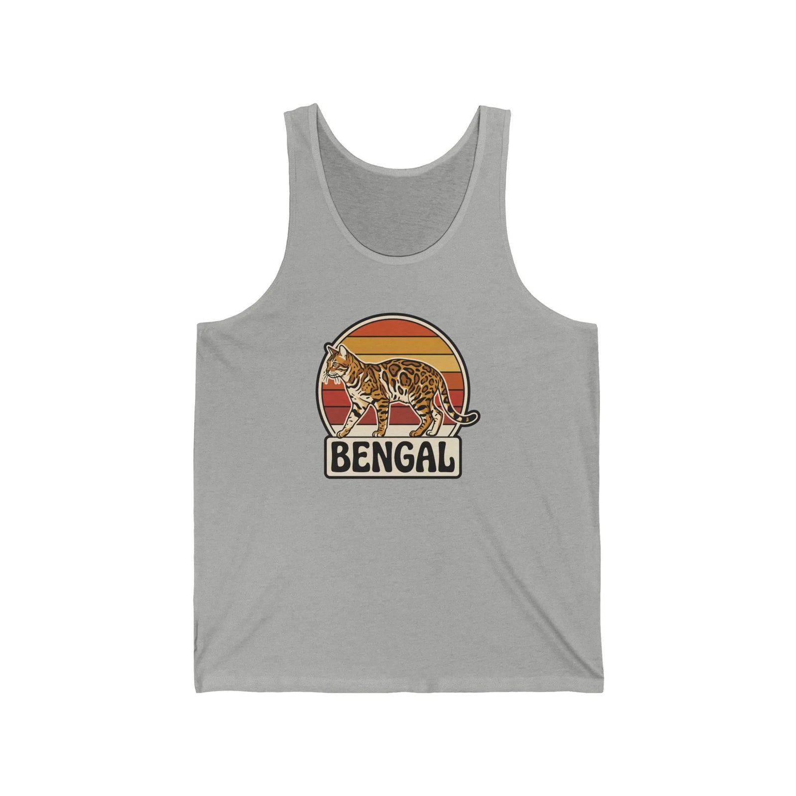 Bengal Cat Retro Sunset Tank Top - Lightweight Cotton Retail Fit - Unisex Athletic Heather