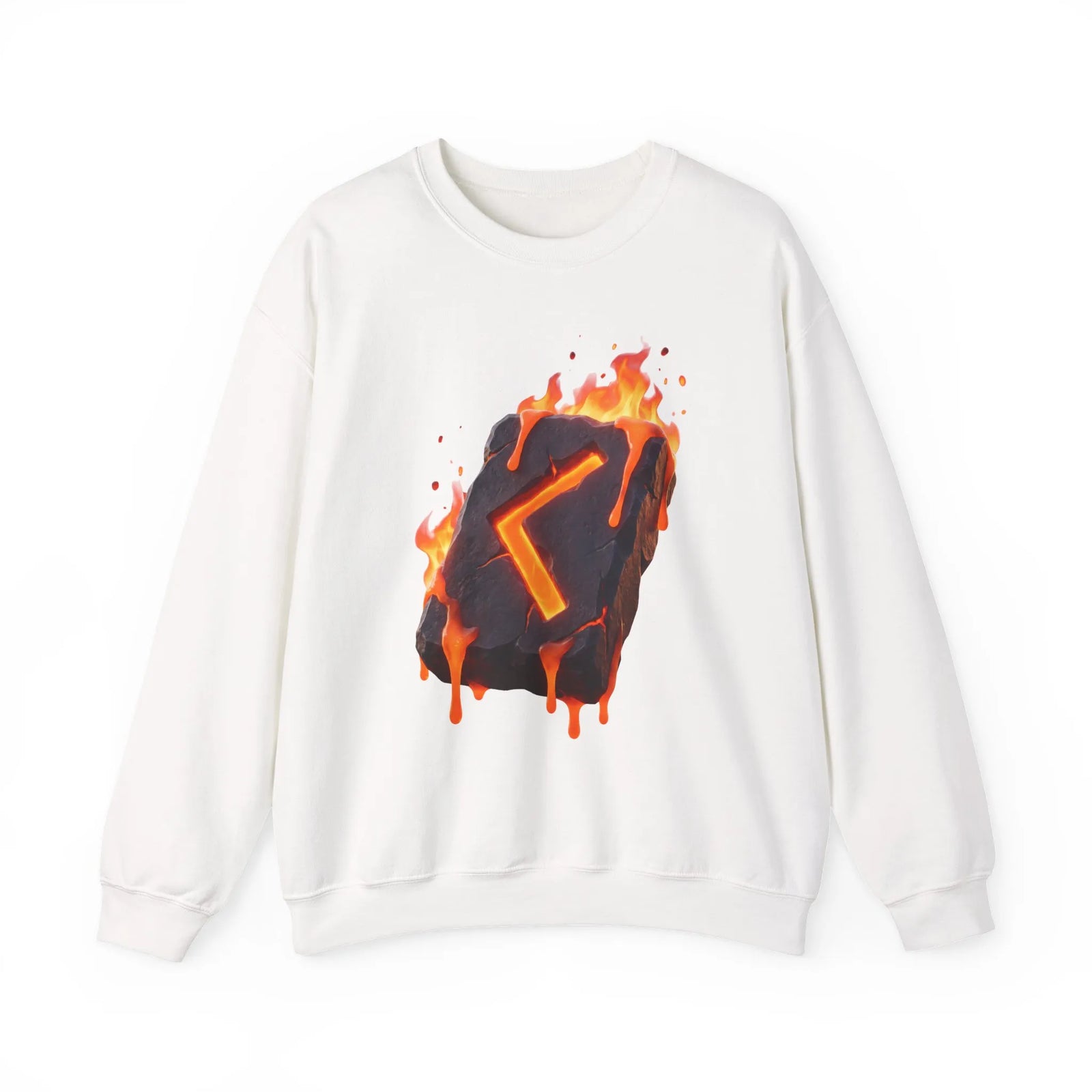 Kenaz Rune Fire Graphic Sweatshirt - Heavy Blend Fleece Crewneck - Unisex White