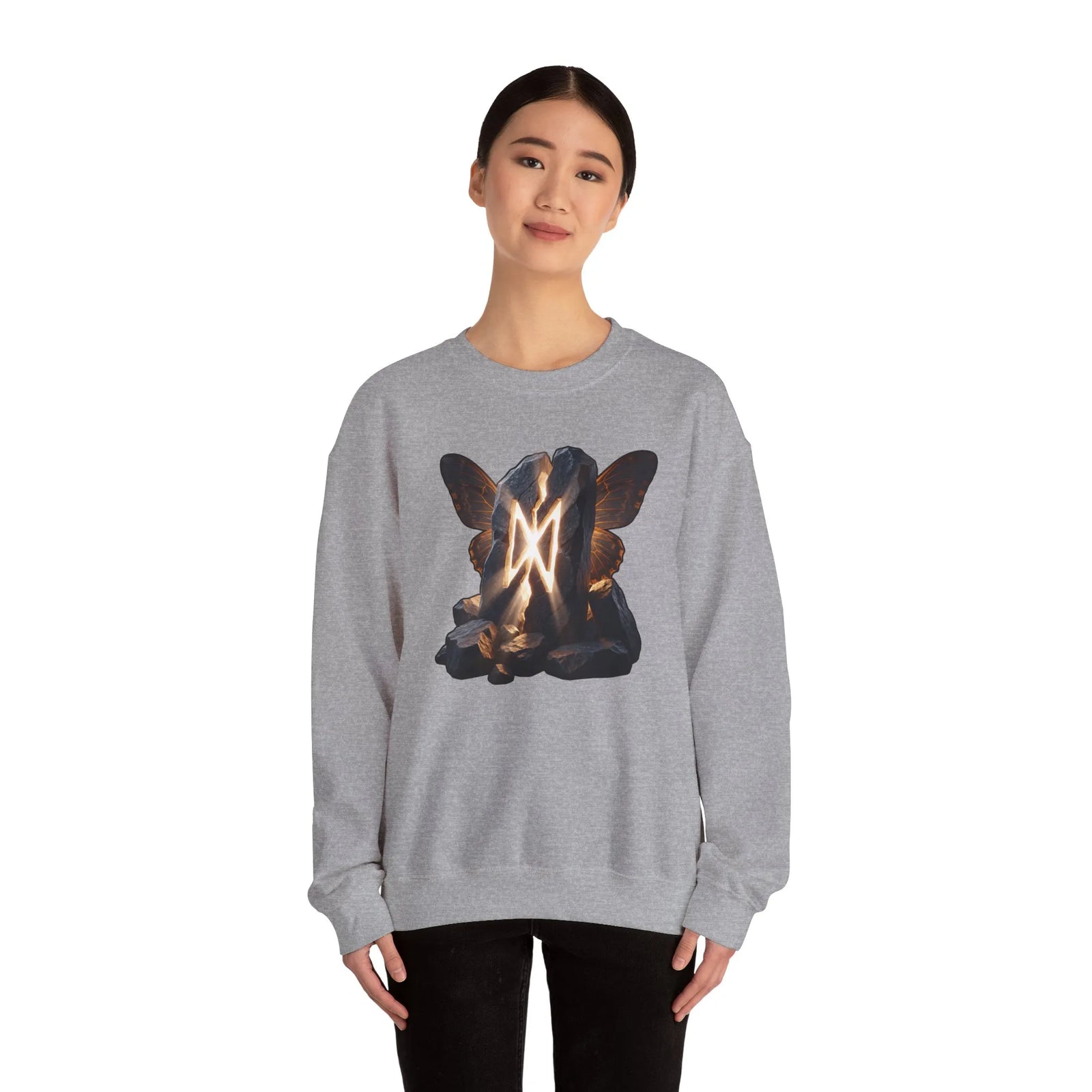 Dagaz Rune Stone Butterfly Sweatshirt - Heavy Blend Cotton Poly Crewneck - Unisex Off-White