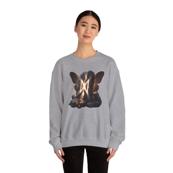 Dagaz Rune Stone Butterfly Sweatshirt - Heavy Blend Cotton Poly Crewneck - Unisex Off-White