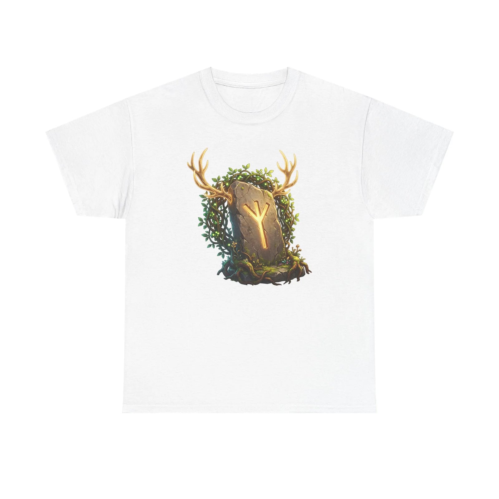 Elhaz Rune Elk Protection T-Shirt - Heavy Cotton Classic Fit Tee - Unisex White
