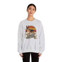 German Shepherd Retro 70s Sunset Sweatshirt - Heavy Blend Cotton Blend Crewneck - Unisex White