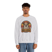Retro 70s Sunset Bulldog Sweatshirt - Heavy Blend Cotton-Poly Crewneck - Unisex White
