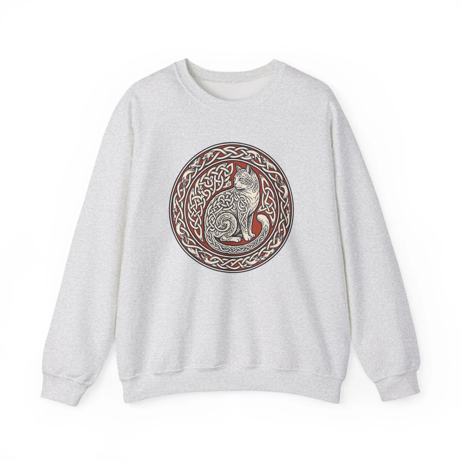 Norse Knotwork Cat Graphic Sweatshirt - Heavy Blend Cotton Blend Crewneck - Unisex White