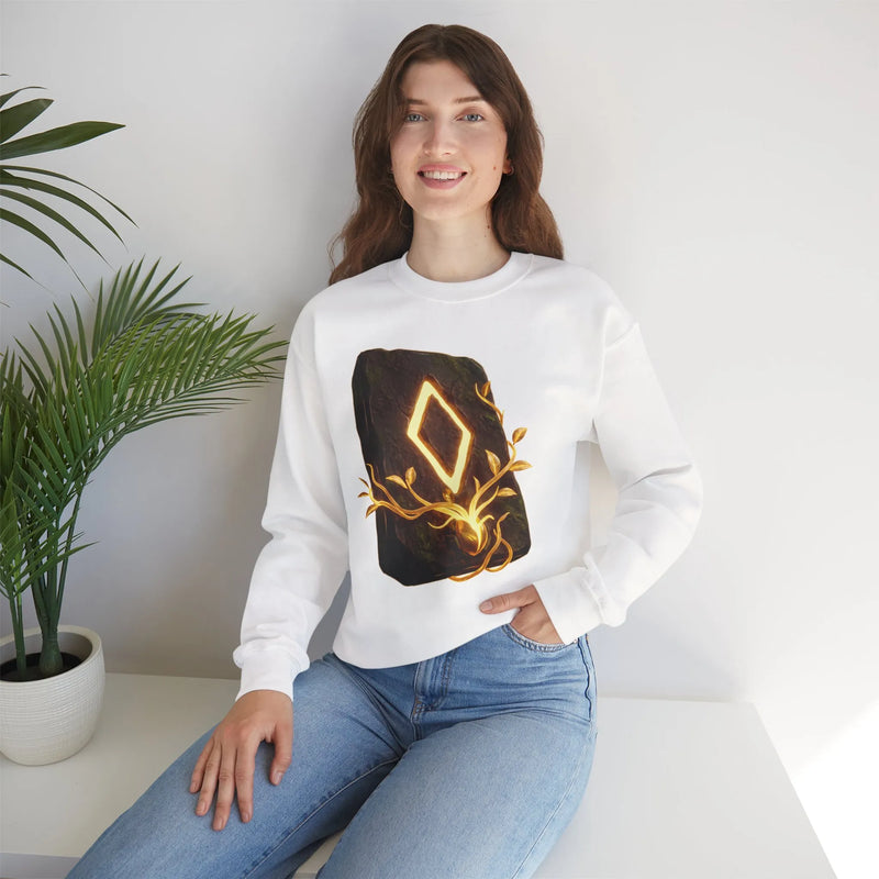 Ingwaz Rune Sacred Seed Sweatshirt - Classic Fit Heavy Blend Crewneck - Unisex White
