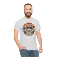 Scottish Fold Cat 70s Aviator T-Shirt - Heavy Cotton Classic Fit Crewneck - Unisex White