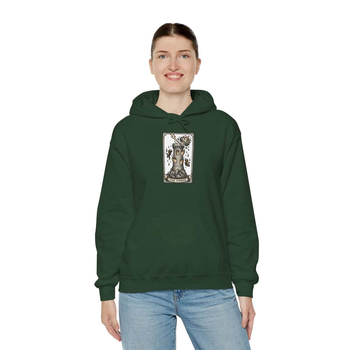 The Tower Tarot Card Hoodie - Heavy Blend Fleece Pullover - Unisex White