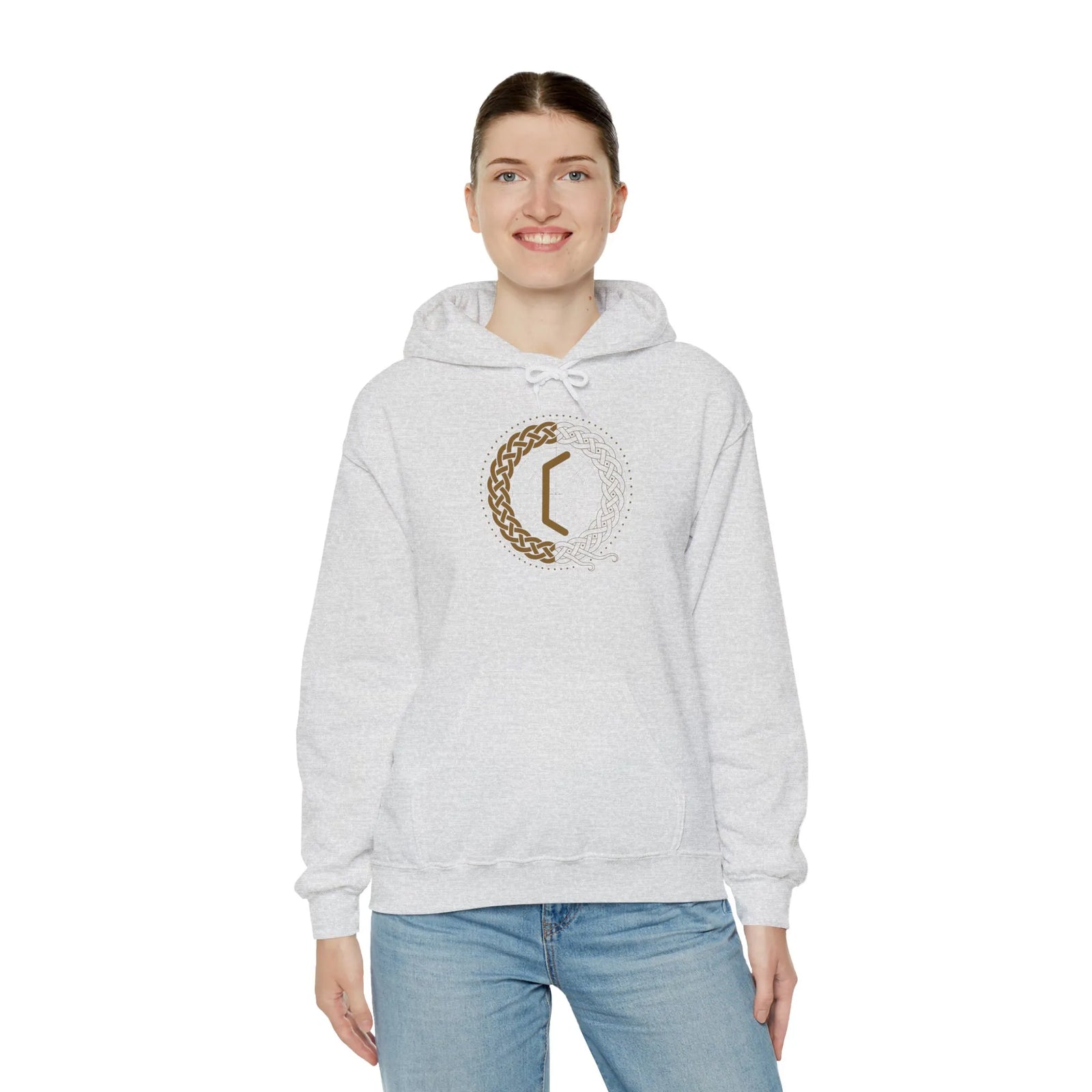 Perthro Runic Symbol Hoodie - Heavyweight Fleece Pullover - Unisex White