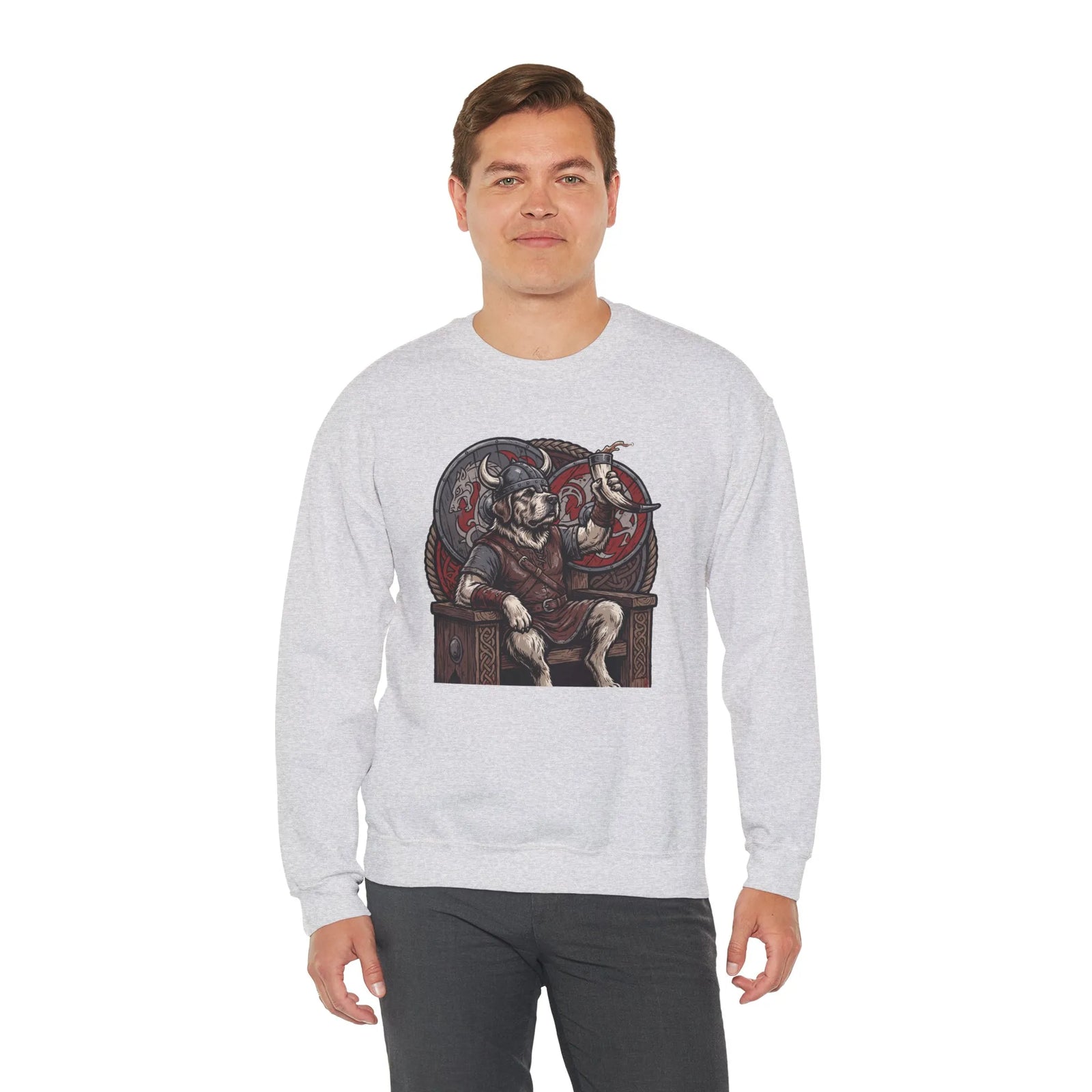 Viking Berserker Dogs Graphic Sweatshirt - Medium Weight Cotton Poly Crewneck - Unisex White