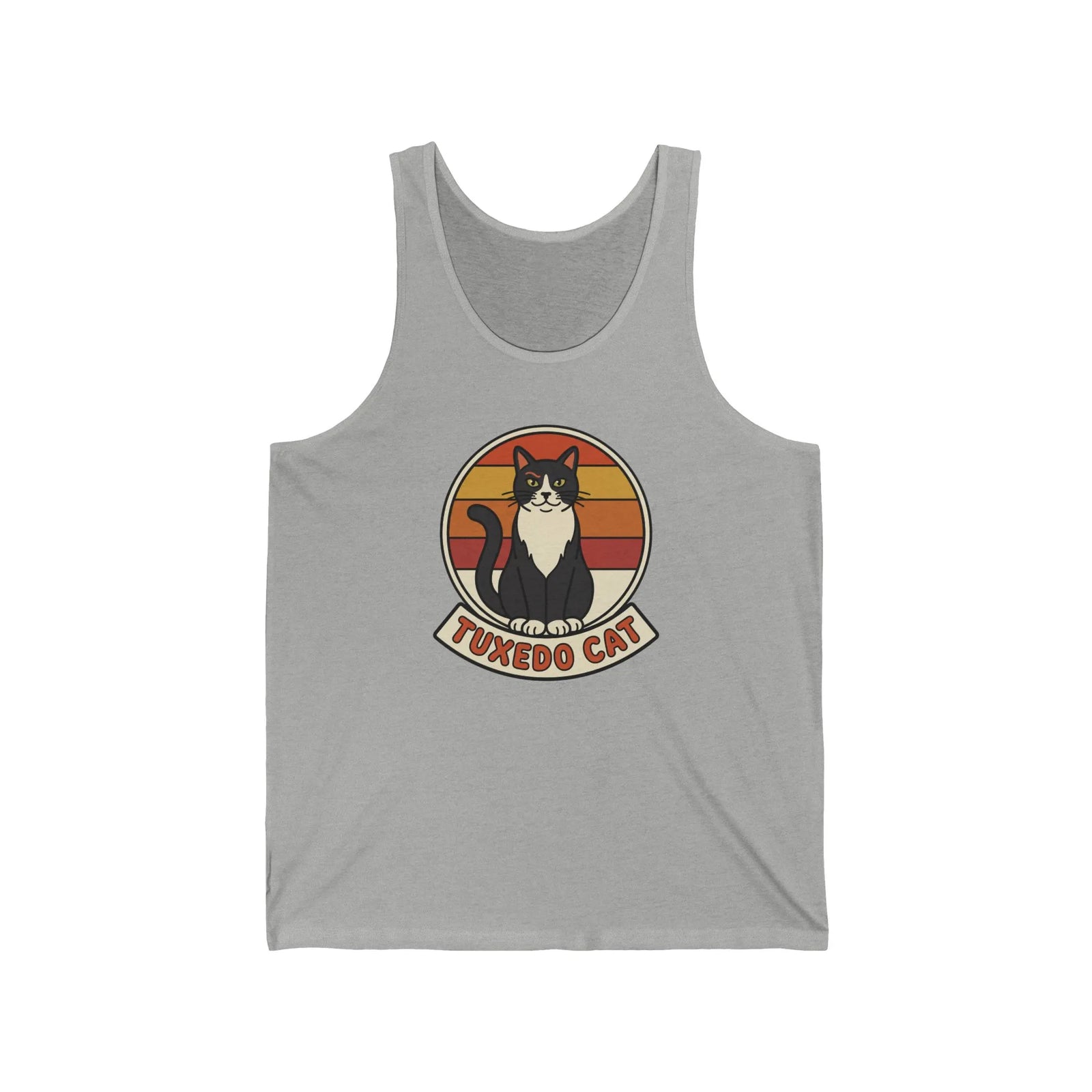 Tuxedo Cat Retro Sunset Tank Top - Lightweight Jersey Retail Fit - Unisex Athletic Heather