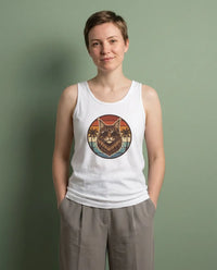 Maine Coon Cat 70s Sunset Aviators Tank Top - Lightweight Retail Fit Cotton Jersey - Unisex Athletic Heather