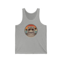 Scottish Fold Cat 70s Sunset Tank Top - Lightweight Combed Cotton Jersey - Unisex Athletic Heather