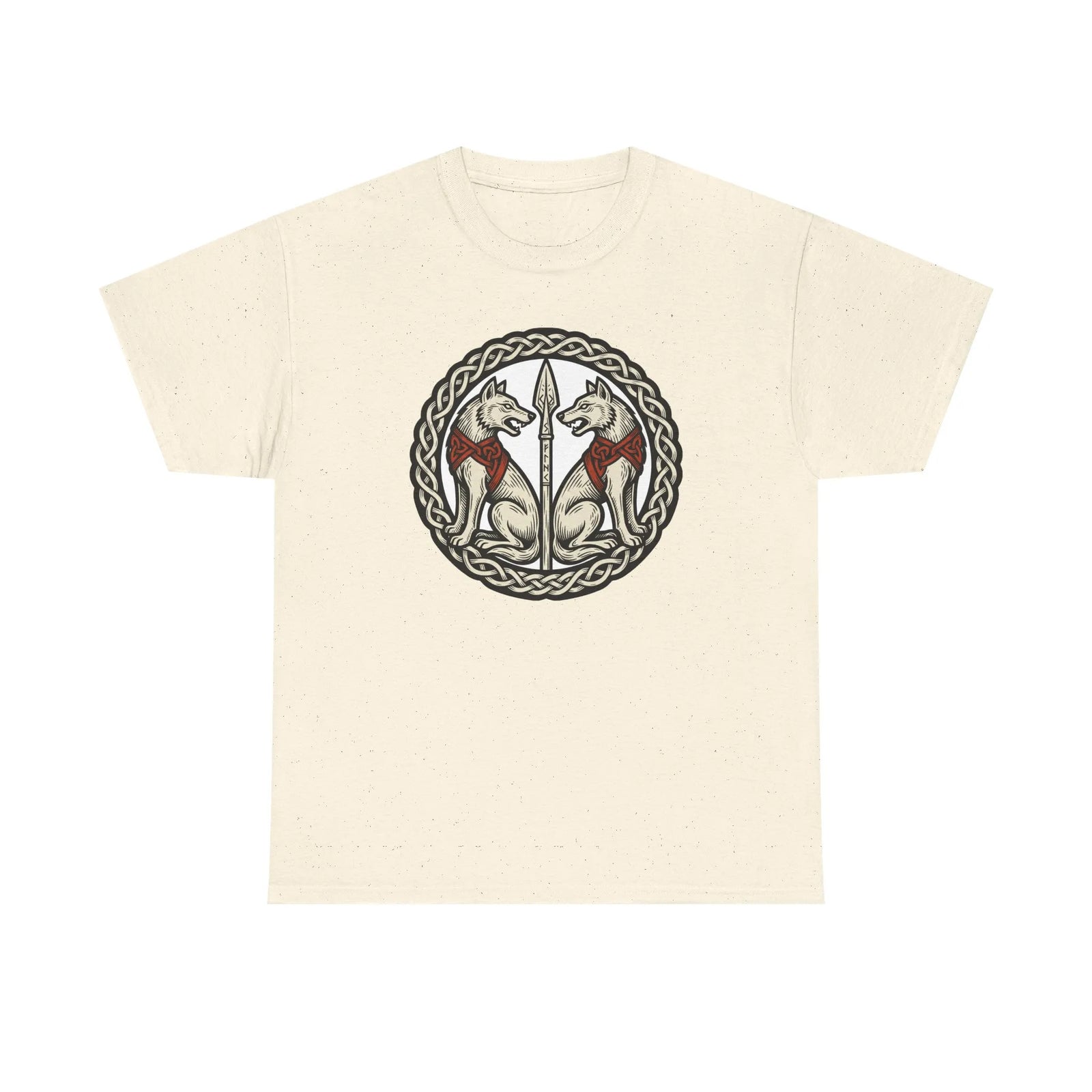 Geri and Freki Odin's Wolves Woodcut T-Shirt - Heavy Cotton Classic Fit Tee - Unisex White